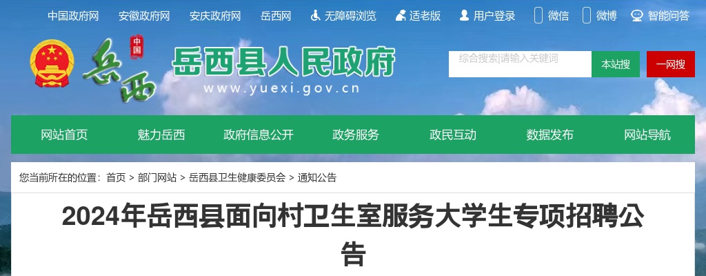 2024年安庆岳西县面向村卫生室服务大学生专项招聘2人公告 图片
