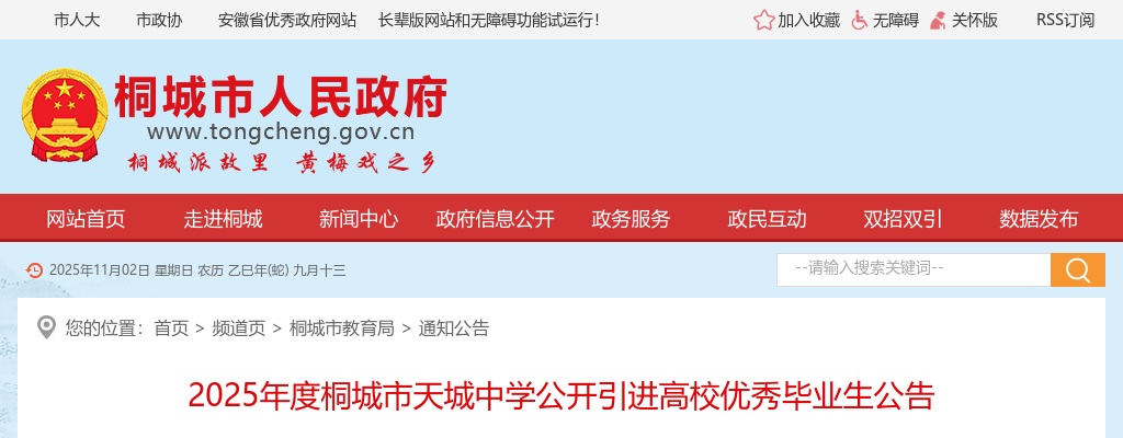 2025年安庆桐城市天城中学引进高校优秀毕业生10人公告 图片