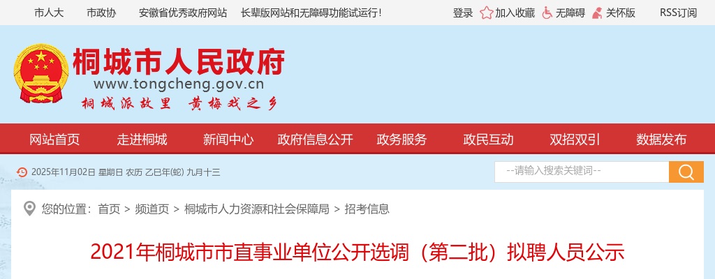 2021安庆市桐城市市直事业单位选调（第二批）拟聘人员公示 图片