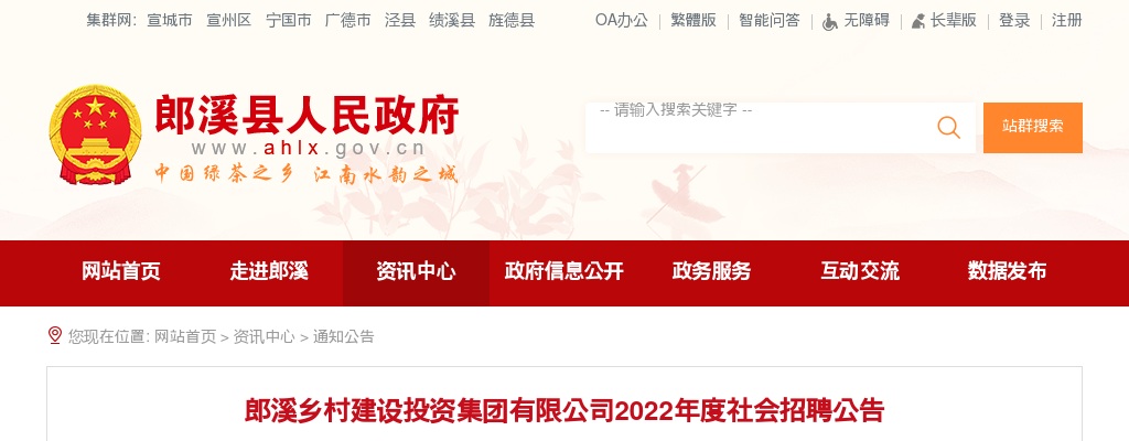 2022年宣城郎溪乡村建设投资集团有限公司社会招聘12人公告 图片